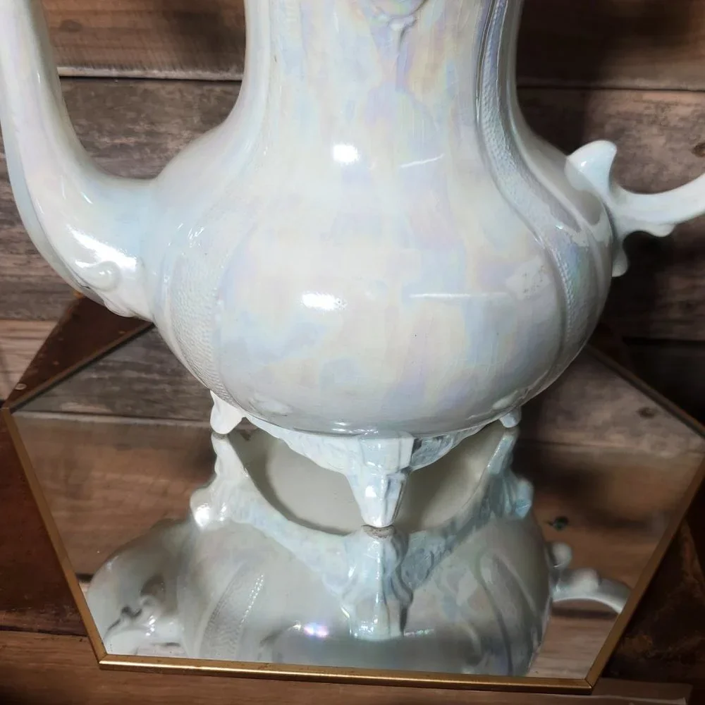 Loma of Arizona 1960's Footed Coffee/Hot Cocoa Pot - Server - Irridescent White